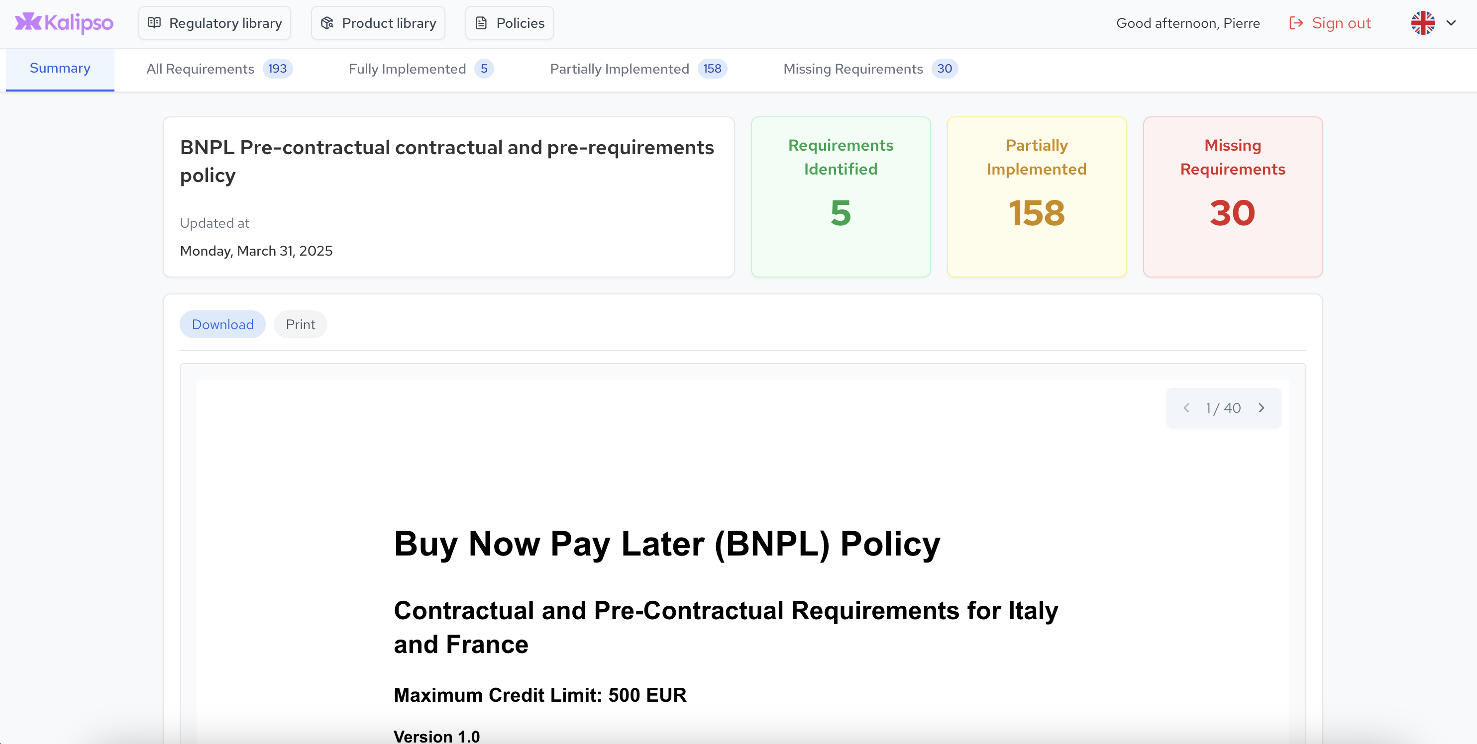 Kalipso gap analysis demonstration